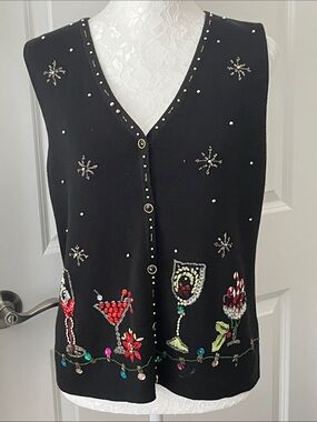 C b collection Holiday V-Neck Sweater Vest with Sequins & Beaded Cocktails Party